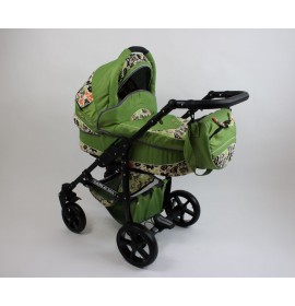 Carucior copii Carlo Lux Premium Black Edition 3 in 1 Green Animals