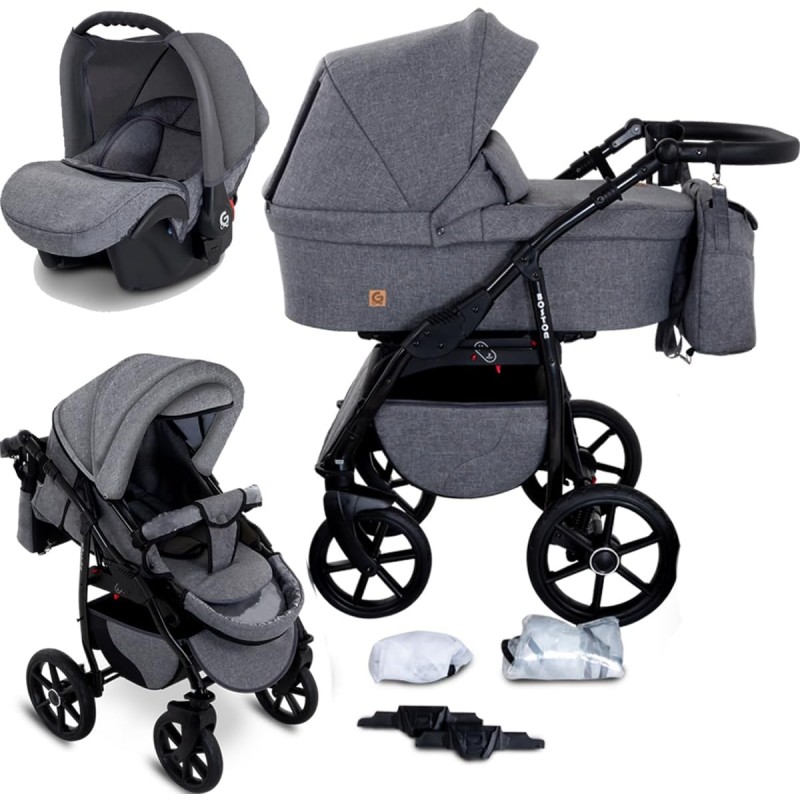 Carucior copii 3 in 1 Boston Grey Jeans cu scoica Cosmo Avionaut
