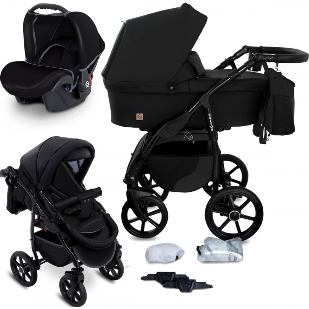 Carucior copii 3 in 1 Boston Black cu scoica Cosmo Avionaut testata ADAC
