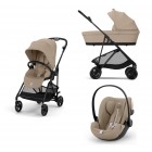 Noul Cybex Melio Carbon 2025 Almond Beige 3 in 1 cu Scoica Cloud G Plus i-Size Recline testata ADAC