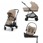 Noul Cybex Melio Carbon 2025 Almond Beige 4 in 1 cu Scoica Cloud G Plus i-Size Recline testata ADAC si baza isofix rotativa