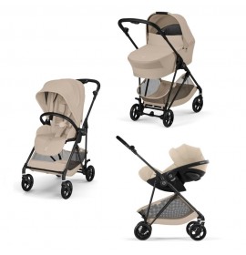 Noul Cybex Melio Carbon Almond Beige 3 in 1 cu Scoica Cloud G Plus i-Size Recline testata ADAC