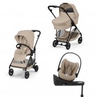 Noul Cybex Melio Carbon Almond Beige 4 in 1 cu Scoica Cloud G Plus i-Size Recline testata ADAC si baza isofix rotativa
