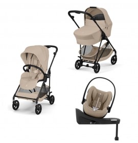 Noul Cybex Melio Carbon Almond Beige 4 in 1 cu Scoica Cloud G Plus i-Size Recline testata ADAC si baza isofix rotativa