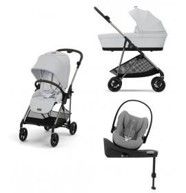 Noul Cybex Melio Fog Grey 4 in 1 cu Scoica Cloud G Plus i-Size Recline si baza isofix rotativa