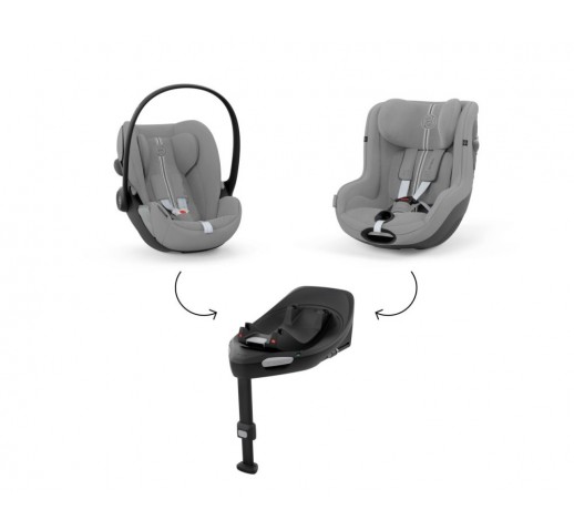 Noul Cybex Melio Fog Grey 4 in 1 cu Scoica Cloud G Plus i-Size Recline si baza isofix rotativa