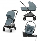 Noul Cybex Melio Stormy Blue 4 in 1 cu Scoica Cloud G Plus i-Size Recline si baza isofix rotativa