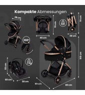 Carucior copii 3 in 1 multifunctional Soho S1 – Black Gold GagaDumi