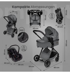 Carucior copii 3 in 1 multifunctional Soho S2 – Grey GagaDumi