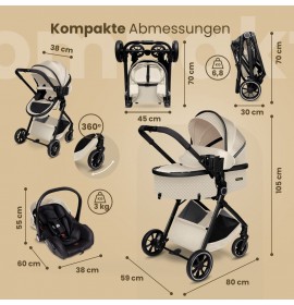 Carucior copii 3 in 1 multifunctional Soho S3 – Beige GagaDumi