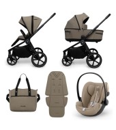  Carucior copii cu landou pliabil Muuvo Fold Mokka 3in1 cu Cybex Cloud G Plus ADAC