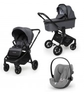 Carucior copii 3 in 1 Muuvo Quick Carbon Graphite cu Cybex Cloud G i-size Plus recline testata ADAC
