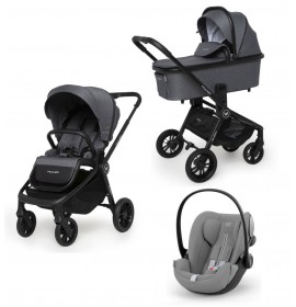 Carucior copii 3 in 1 Muuvo Quick Carbon Graphite cu Cybex Cloud G i-size Plus recline testata ADAC