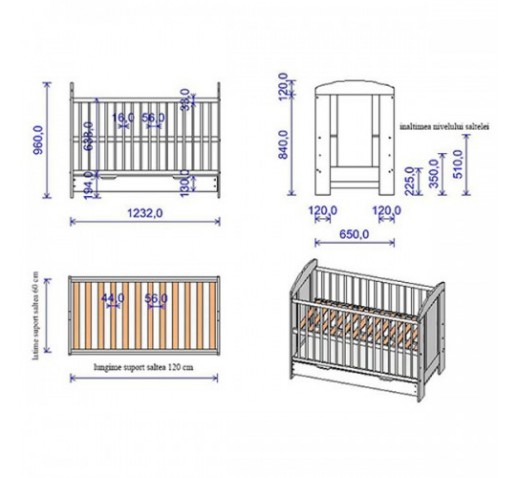 PATUT COPII DIN LEMN HUBNERS CAROLIN 120X60 CM VENGHE CU SERTAR